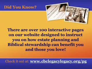 Check it out at: cbclegacylegacy/pg