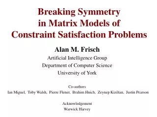 Breaking Symmetry in Matrix Models of Constraint Satisfaction Problems