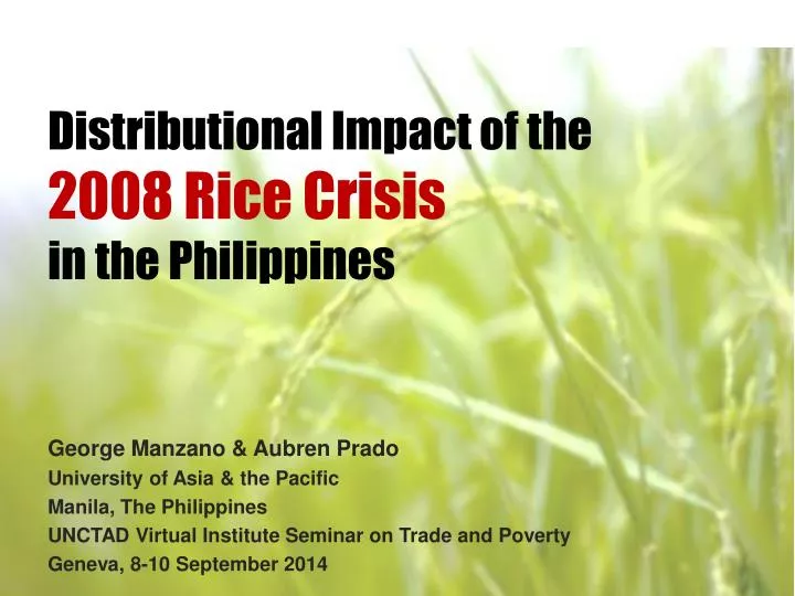 distributional impact of the 2008 rice crisis in the philippines