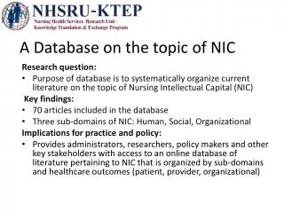 A Database on the topic of NIC