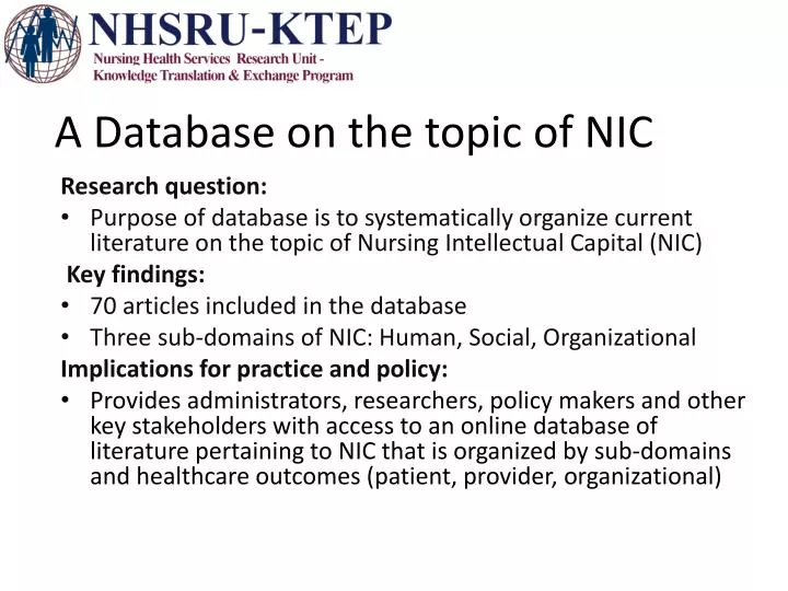 a database on the topic of nic