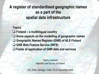 A register of standardised geographic names as a part of the spatial data infrastructure