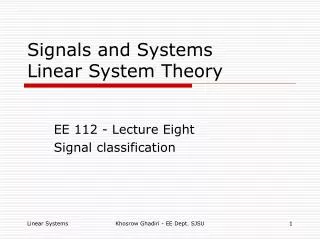 Signals and Systems Linear System Theory