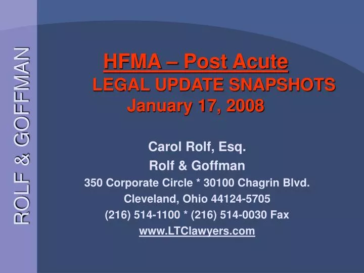 hfma post acute legal update snapshots january 17 2008