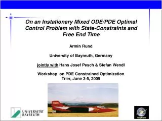 On an Instationary Mixed ODE/PDE Optimal Control Problem with State-Constraints and Free End Time