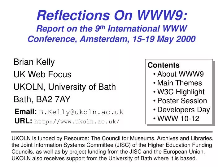 reflections on www9 report on the 9 th international www conference amsterdam 15 19 may 2000