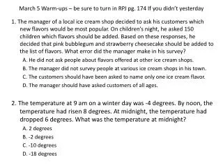 March 5 Warm-ups – be sure to turn in RPJ pg. 174 If you didn’t yesterday