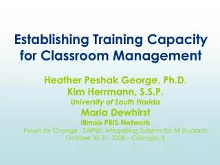 Establishing Training Capacity for Classroom Management