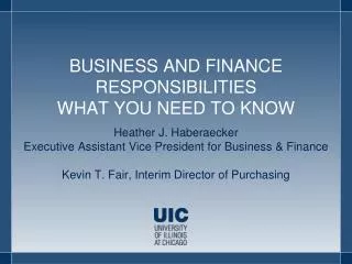 BUSINESS AND FINANCE RESPONSIBILITIES WHAT YOU NEED TO KNOW