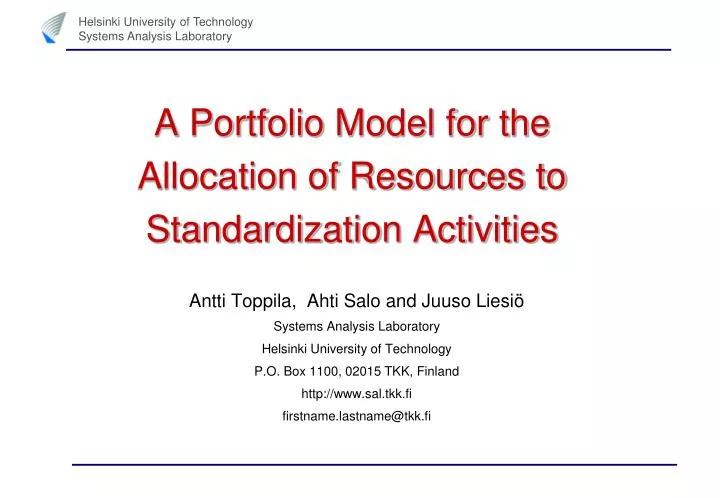 a portfolio model for the allocation of resources to standardization activities