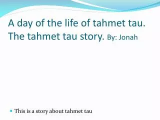 A day of the life of tahmet tau. The tahmet tau story. By : Jonah