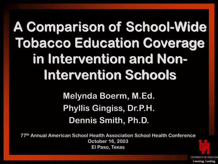 a comparison of school wide tobacco education coverage in intervention and non intervention schools
