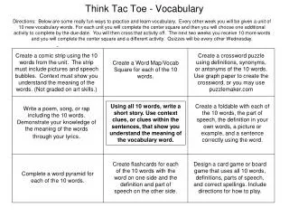 Think Tac Toe - Vocabulary