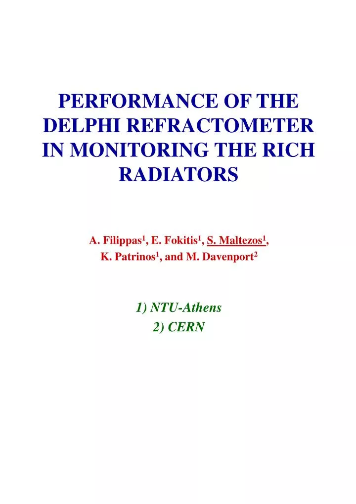 performance of the delphi refractometer in monitoring the rich radiators