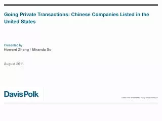 Going Private Transactions: Chinese Companies Listed in the United States