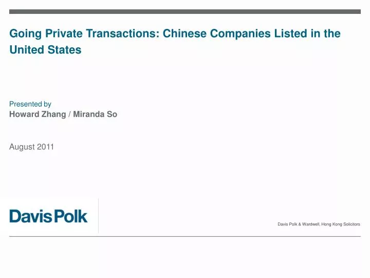 going private transactions chinese companies listed in the united states