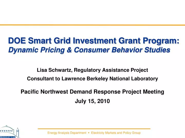 doe smart grid investment grant program dynamic pricing consumer behavior studies
