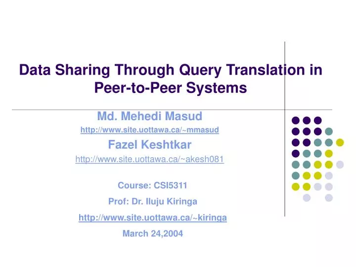 data sharing through query translation in peer to peer systems