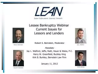 Lessee Bankruptcy Webinar Current Issues for Lessors and Lenders