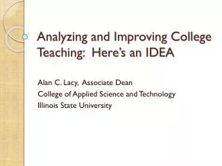 Analyzing and Improving College Teaching: Here’s an IDEA