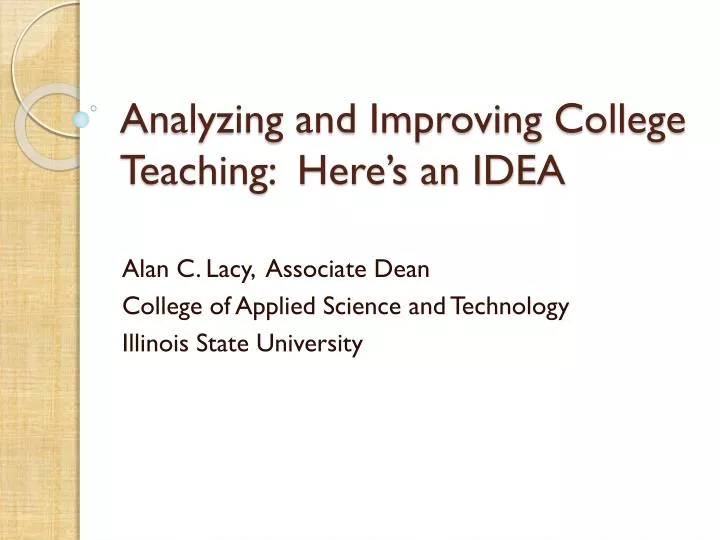 analyzing and improving college teaching here s an idea