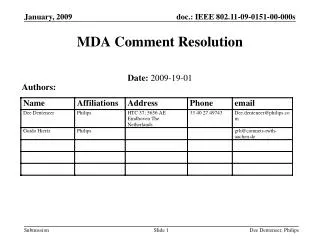 MDA Comment Resolution