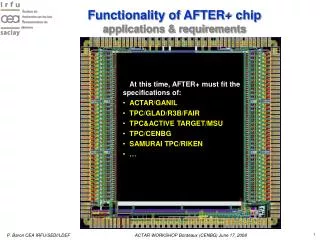 Functionality of AFTER+ chip applications &amp; requirements