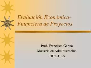 Evaluación Económica-Financiera de Proyectos