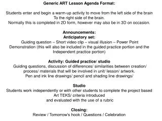 Generic ART Lesson Agenda Format: