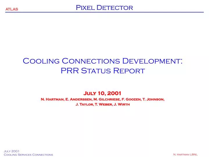 cooling connections development prr status report