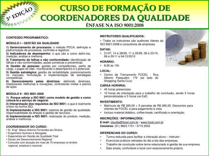 curso de forma o de coordenadores da qualidade nfase na iso 9001 2008