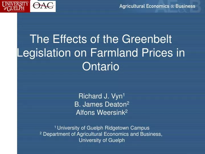 the effects of the greenbelt legislation on farmland prices in ontario