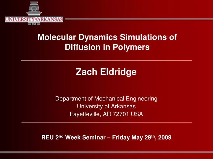 molecular dynamics simulations of diffusion in polymers