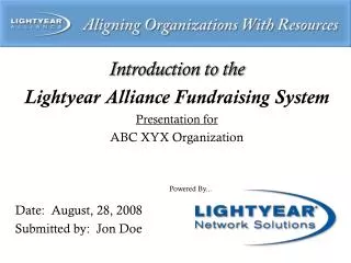 Introduction to the Lightyear Alliance Fundraising System Presentation for ABC XYX Organization