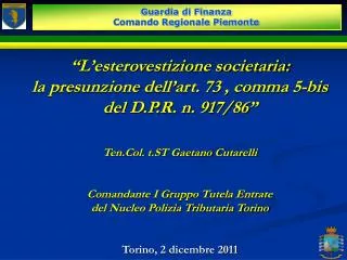 “ L’esterovestizione societaria: la presunzione dell’art. 73 , comma 5-bis