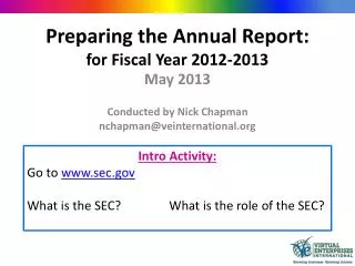 Preparing the Annual Report: for Fiscal Year 2012-2013