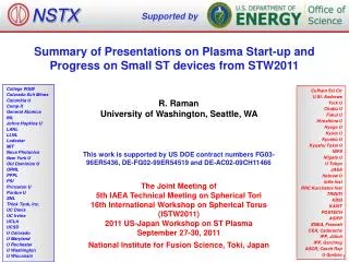 Summary of Presentations on Plasma Start-up and Progress on Small ST devices from STW2011