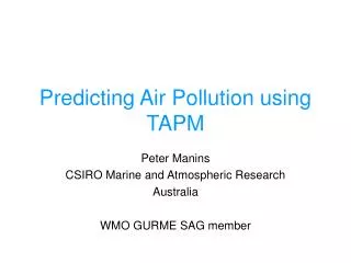 Predicting Air Pollution using TAPM