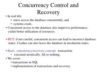 Concurrency Control and Recovery