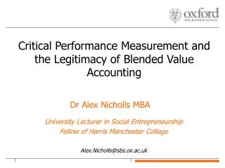 Critical Performance Measurement and the Legitimacy of Blended Value Accounting