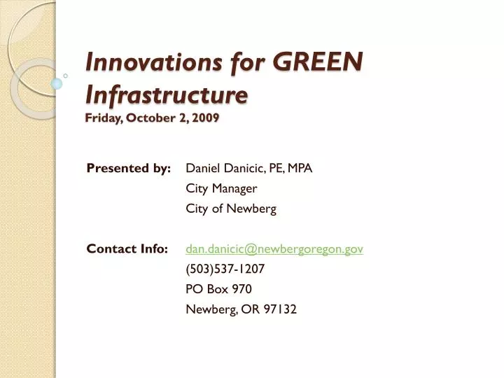 innovations for green infrastructure friday october 2 2009