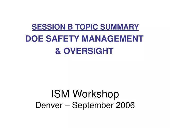 ism workshop denver september 2006
