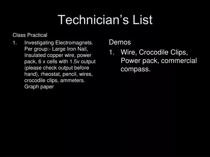 technician s list