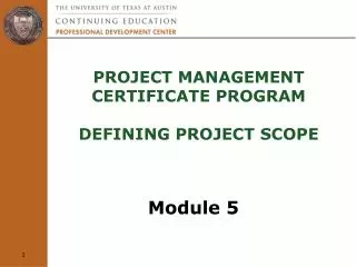 Project Management Certificate Program defining project scope