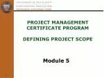 Project Management Certificate Program defining project scope - slide 1