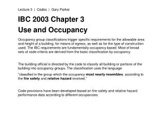 IBC 2003 Chapter 3 Use and Occupancy