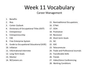 Week 11 Vocabulary Career Management