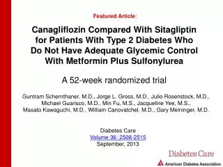Canagliflozin Compared With Sitagliptin for Patients With Type 2 Diabetes Who