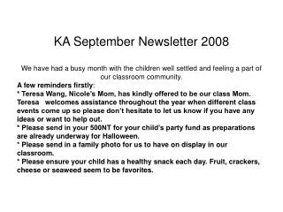 KA September Newsletter 2008