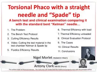 Torsional Phaco with a straight needle and “Spade” tip